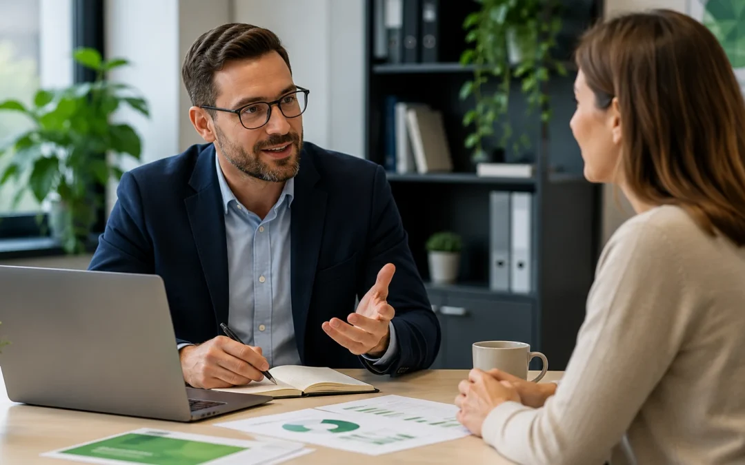 Accountant discussing a practical sustainability action plan with a client